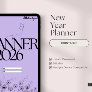 “2026 Purple Planner PDF – Aesthetic Digital Planner, Goal Tracker, Habit Tracker, Weekly & Monthly Printable Organizer, Instant Download