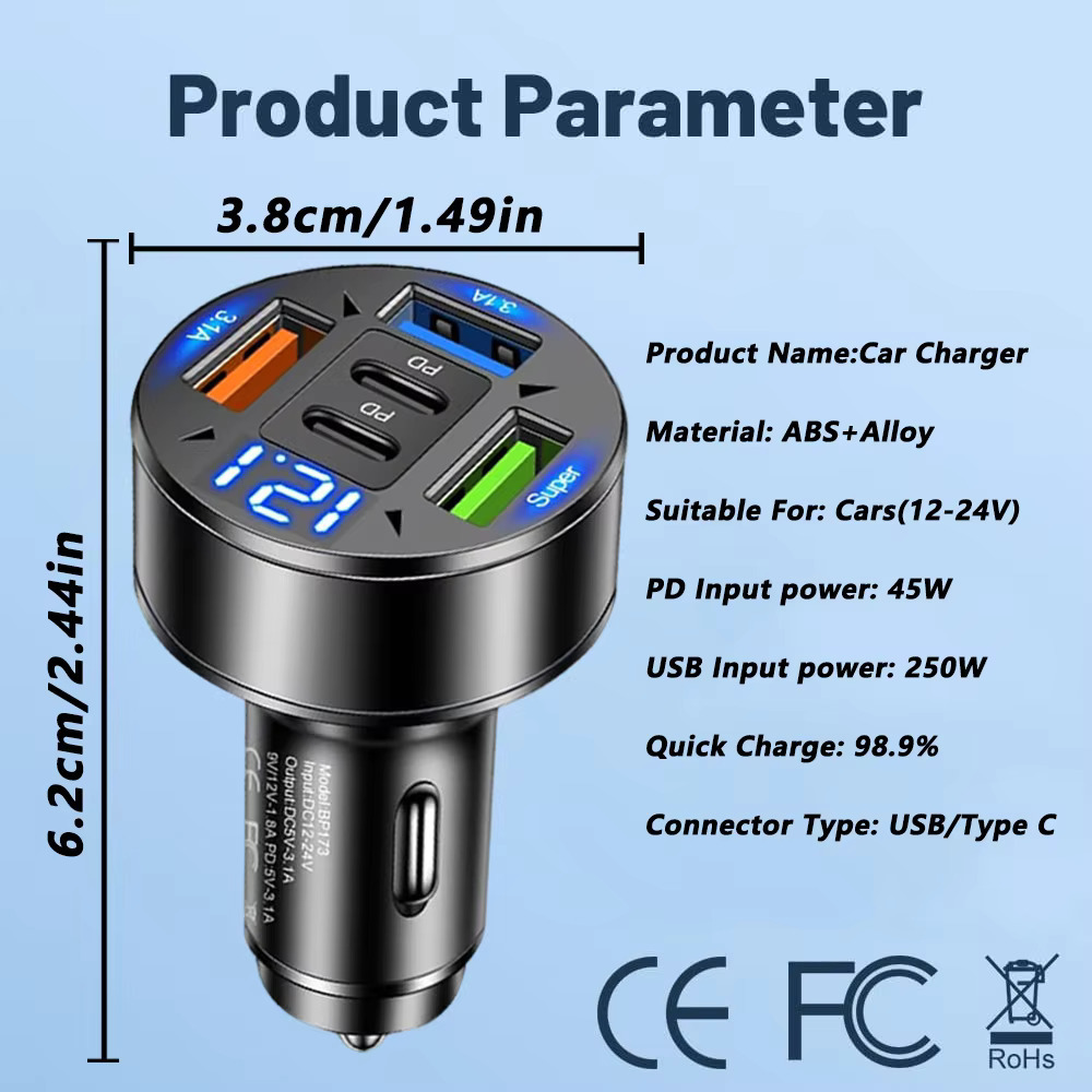 250W 5-in-1 PD QC3.0 Fast Charging USB C Car Charger for iPhone, Samsung Galaxy, iPad Pro, and Multi-Port Cigarette Lighter Adapter 2 Sb845f4dab6d54720a8324389eccb85bbg 1 250W 5-in-1 PD QC3.0 Fast Charging USB C Car Charger for iPhone, Samsung Galaxy, iPad Pro, and Multi-Port Cigarette Lighter Adapter